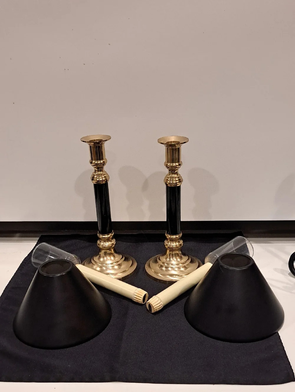 Pair MCM Brass And Black Candlesticks. Regency. Empire Style. 18